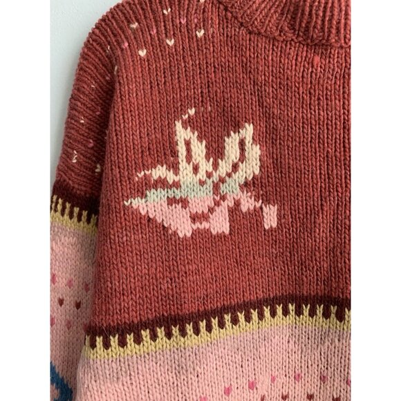 Vtg Peru Ethnic Fair Isle Womans 100% Wool M/L* Rose Pink Mauve Pullover Sweater - Picture 4 of 9
